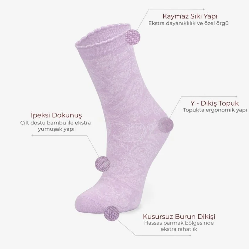 3’lü Lüks Kadın Bambu Çorap Şal Desen