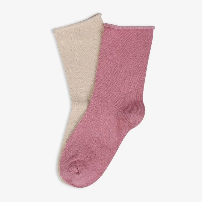 2’li Roll Top Lastiksiz İz Yapmayan Kadın Organik Çorap Gülkurusu Bej