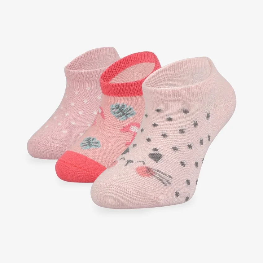 3’lü Kız Çocuk Görünmez Kısa Patik Pembe Çorap