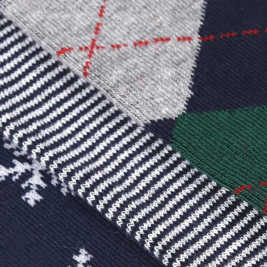 3’lü Hediyelik Yılbaşı Kar - Gri Baklava Erkek Karışık Soket Çorap