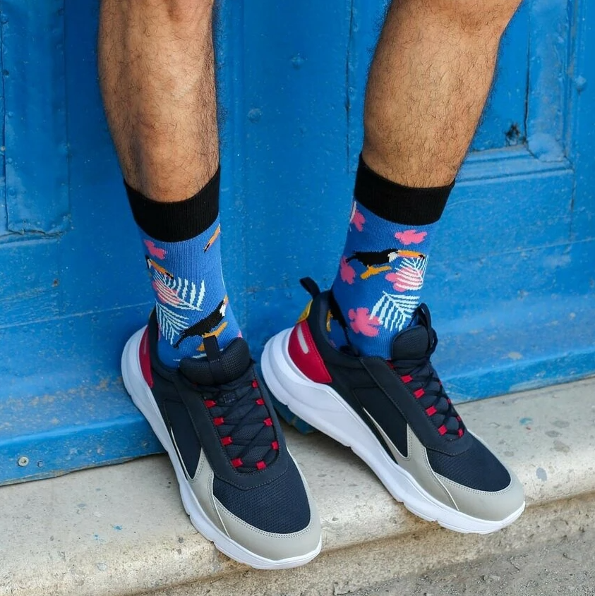 Eğlenceli Mavi Renkli Kuş Erkek Çok Renkli Soket Çorap