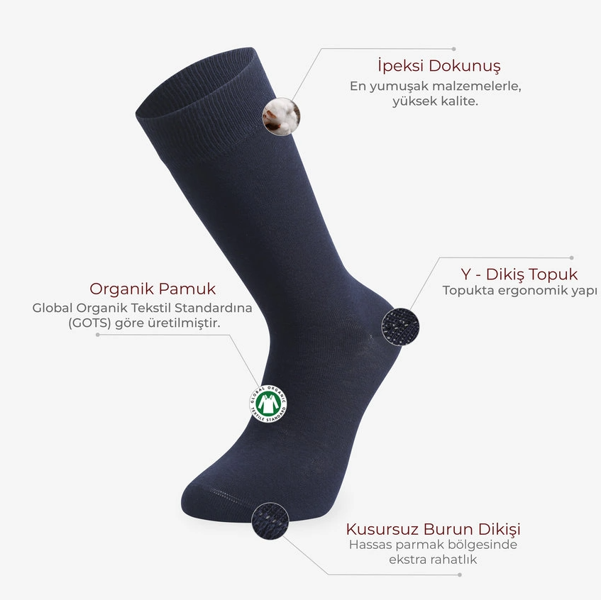 Erkek 2’li Organik Çorap Lacivert