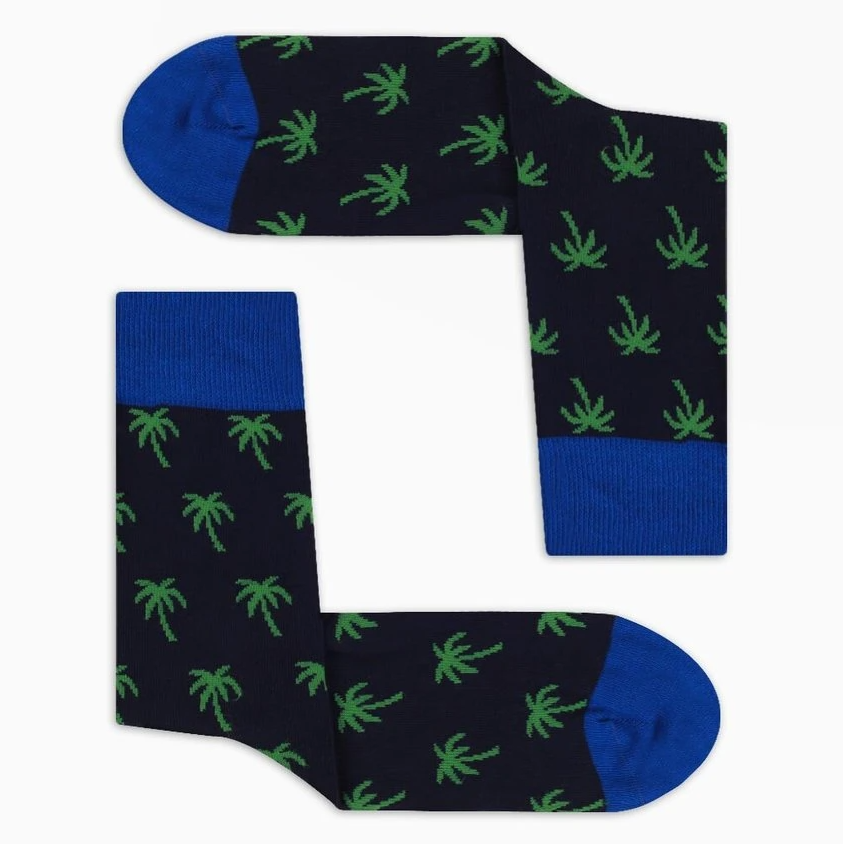 Eğlenceli Lacivert Palmiye Erkek Çok Renkli Soket Çorap