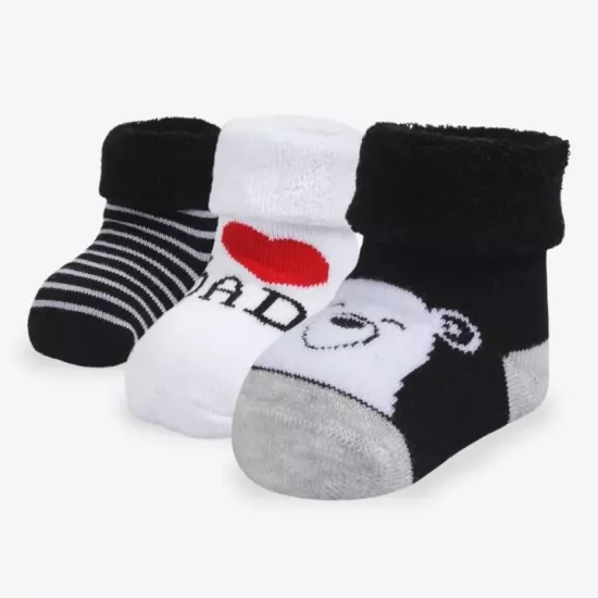 3’lü Erkek Bebek Havlu Kışlık Çorap I Love Dad
