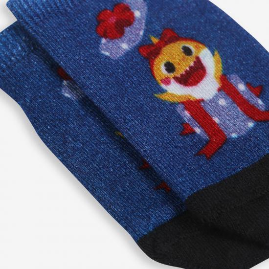 Orjinal Lisanslı Baby Shark Kız Çocuk Baskılı Patik Gift Çocuk Mavi Babet Çorap 2-3 Yaş