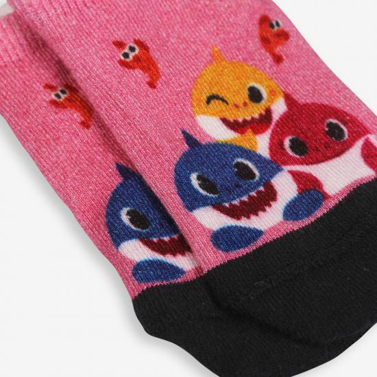 Orjinal Lisanslı Baby Shark Kız Çocuk Baskılı Patik Sharks Çocuk Pembe Babet Çorap 2-3 Yaş