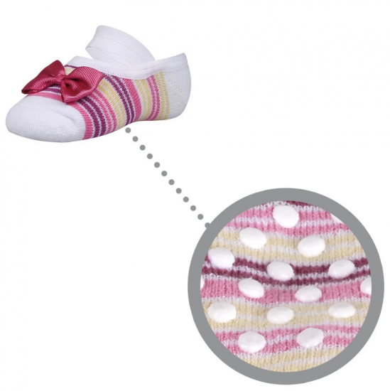 Kaydırmaz Pembe Kız Bebek Çorap Fiyonklu Beyaz