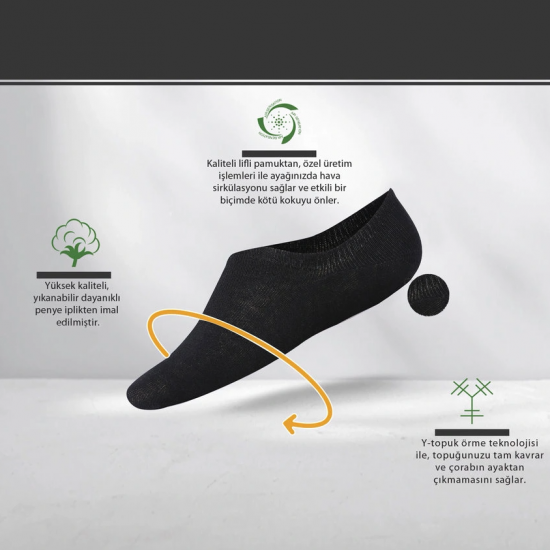 Kadın 6’lı Pamuklu Sneakers Çorap Siyah