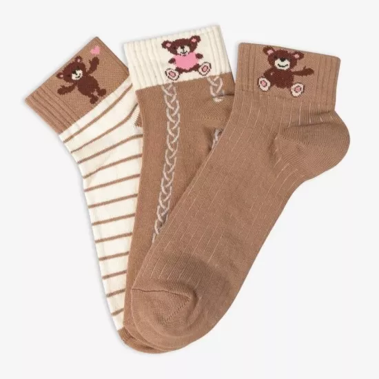 3’lü Nakışlı Teddy Kadın Çorap