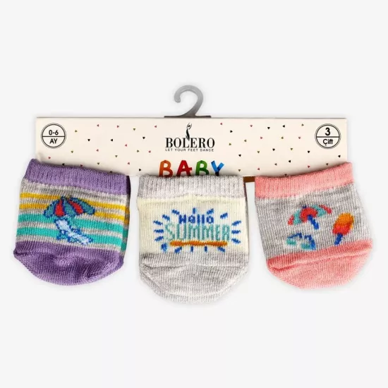 3’lü Yazlık Kız Bebek Patik Çorap Summer